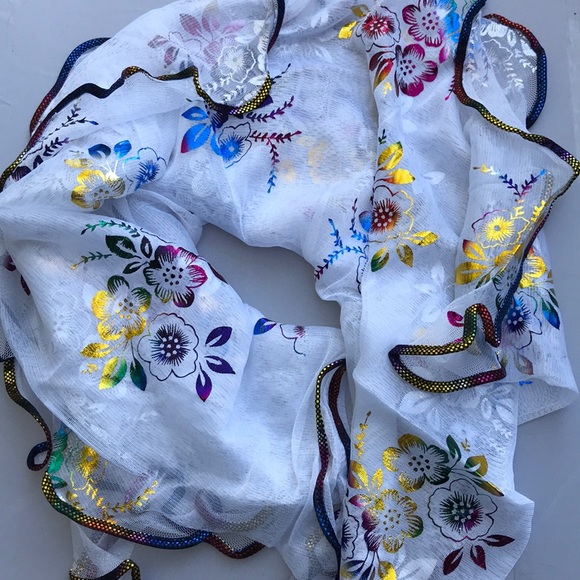 New! Floral Metallic Chiffon Scarf - Picture 8 of 9